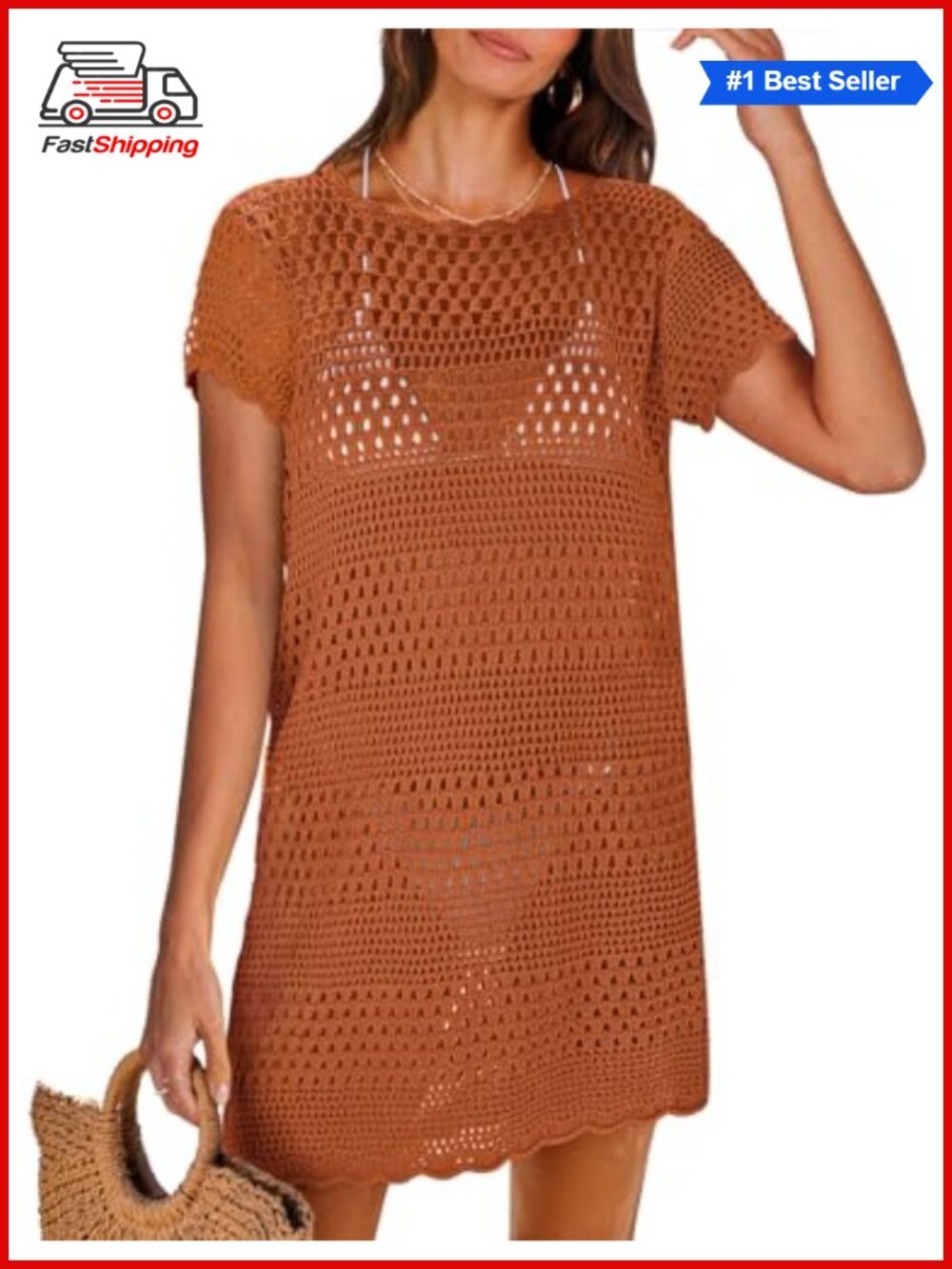 ✨ ANRABESS Swimsuit Cover Up Women Crochet Mesh Knit Beach Dress
